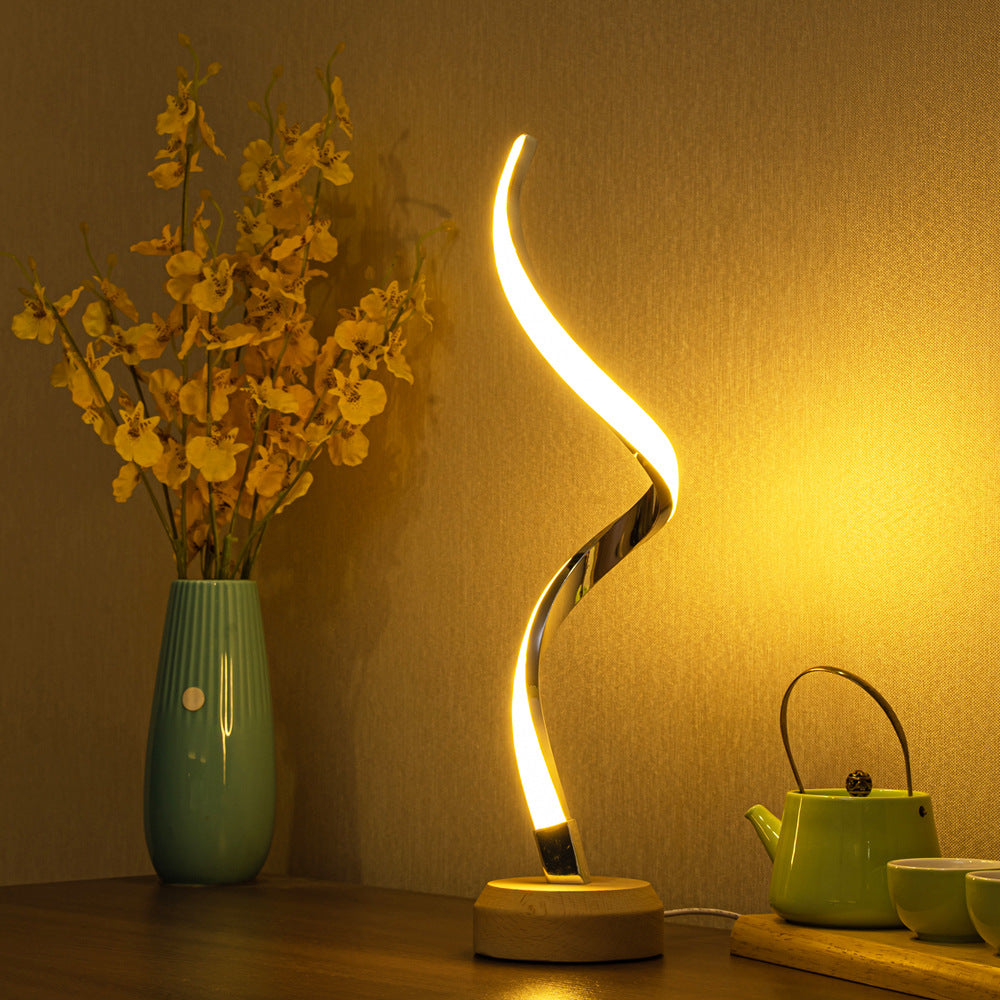 LED Spiral Table Lamp Modern Curved Desk Bedside Lamp Dimmable Warm White Night Light for Living Room and Bedroom