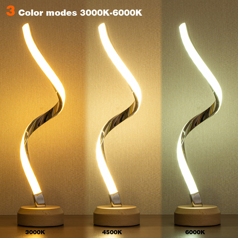 LED Spiral Table Lamp Modern Curved Desk Bedside Lamp Dimmable Warm White Night Light for Living Room and Bedroom