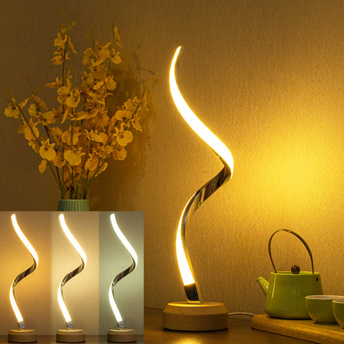 LED Spiral Table Lamp Modern Curved Desk Bedside Lamp Dimmable Warm White Night Light for Living Room and Bedroom