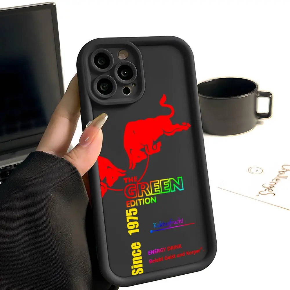 Luxury Red Design B-Bulls Phone Case Simple Solid Color Frosted Silicone for Iphone 17 16 13 12 15 14 Promax plus All Inclusive
