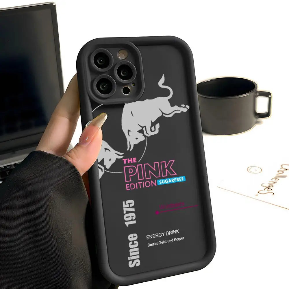 Luxury Red Design B-Bulls Phone Case Simple Solid Color Frosted Silicone for Iphone 17 16 13 12 15 14 Promax plus All Inclusive
