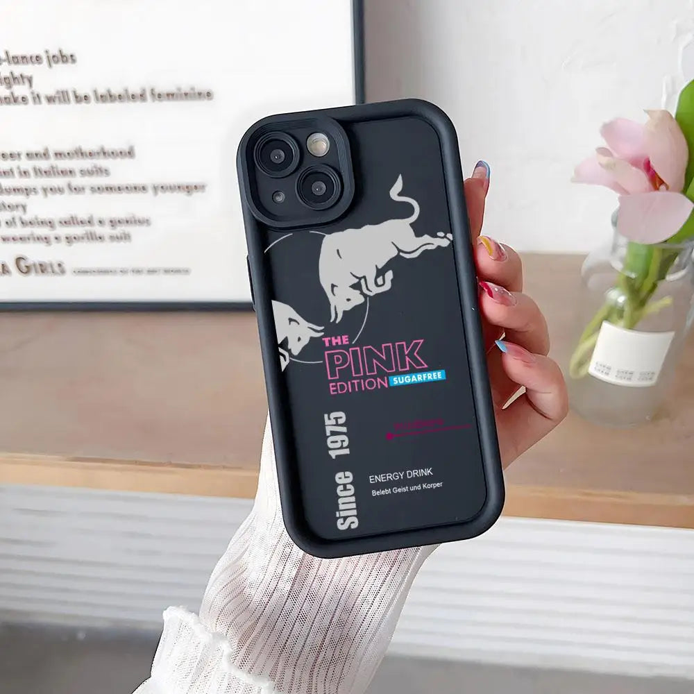 Luxury Red Design B-Bulls Phone Case Simple Solid Color Frosted Silicone for Iphone 17 16 13 12 15 14 Promax plus All Inclusive