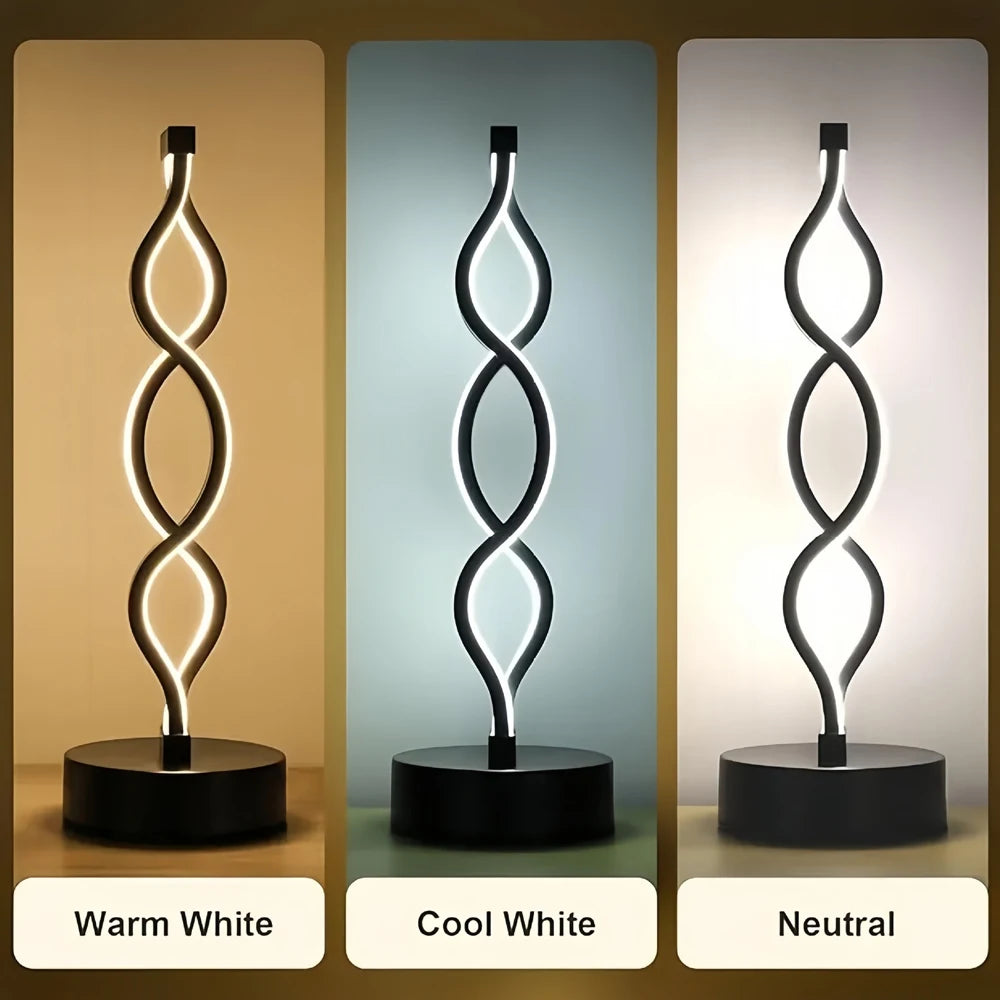 LED Spiral Table Lamp Tricolor Adjustable Brightness Creative Room Decoration Light USB Powered Eye-Protection Lamp