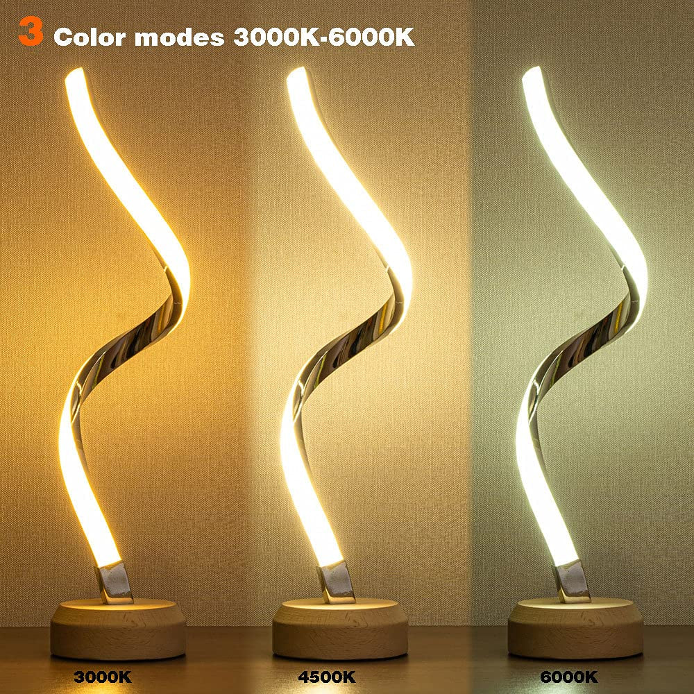 LED Spiral Table Lamp Modern Curved Desk Bedside Lamp Dimmable Warm White Night Light for Living Room and Bedroom