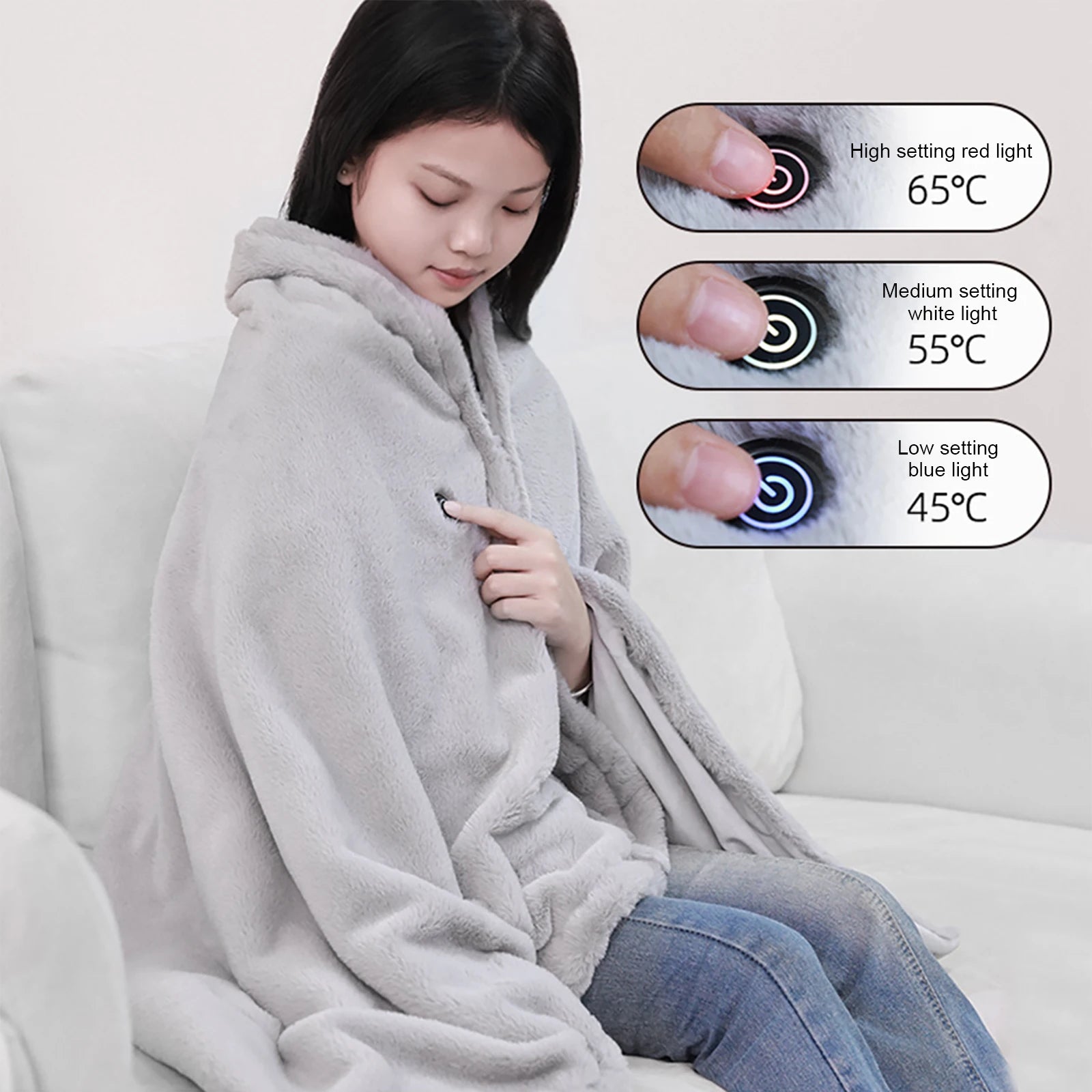 USB Electric Heated Robe Poncho Blanket Hoodie with 3 Heating Level Heated Blanket Throw Wrap for Family Friends Winter Gifts