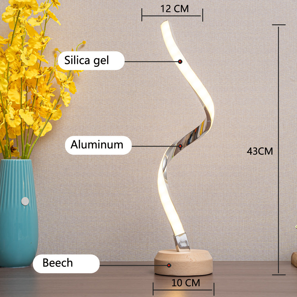 LED Spiral Table Lamp Modern Curved Desk Bedside Lamp Dimmable Warm White Night Light for Living Room and Bedroom