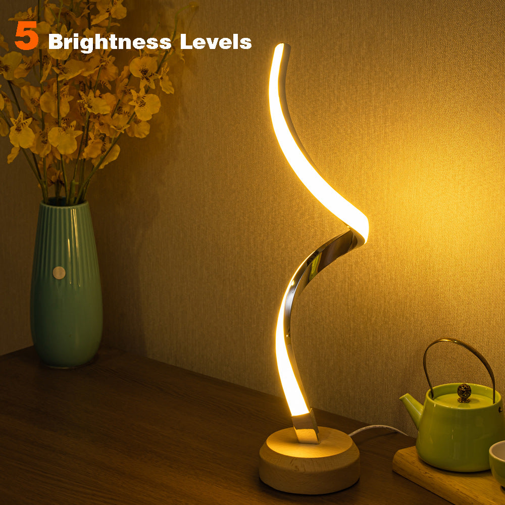 LED Spiral Table Lamp Modern Curved Desk Bedside Lamp Dimmable Warm White Night Light for Living Room and Bedroom
